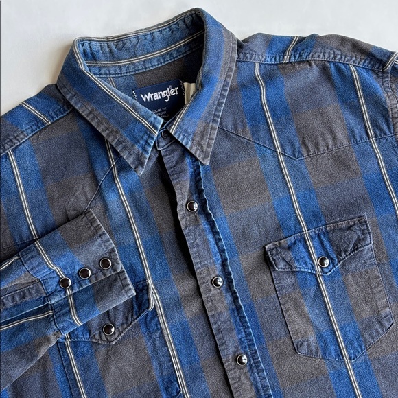 Vintage Wrangler USA Striped Brushpopper Western Rodeo Shirt Mens Size 17 1/2-36 - Picture 1 of 16